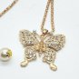 Long Gold Rhinestone Butterfly Necklace Pendant Statement Chain Fashion Jewelry