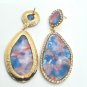 Gold Pink and Blue Teardrop Shaped Rhinestone 2.75 Inch Drop Dangle Earrings