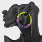 Purple & Green Bamboo Textured Door Knocker 2.5 Inches Cute Casual Hoop Earrings