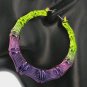 Purple & Green Bamboo Textured Door Knocker 2.5 Inches Cute Casual Hoop Earrings