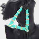 Mint and Gold Triangle Bamboo Textured Cute DoorKnocker 3.5 Inch Hoop Earrings