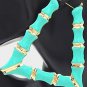 Mint and Gold Triangle Bamboo Textured Cute DoorKnocker 3.5 Inch Hoop Earrings