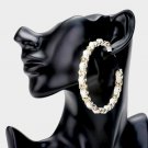 Gold White Leather Chain Link Round Fashion Stylish Trendy Modern Hoop Earrings