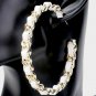 Gold White Leather Chain Link Round Fashion Stylish Trendy Modern Hoop Earrings