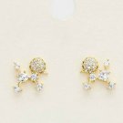 Gold Cubic Zirconia Poodle Shaped Statement Crystal Stud Earrings Dog Fun Cute