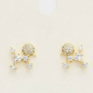 Gold Cubic Zirconia Poodle Shaped Statement Crystal Stud Earrings Dog Fun Cute