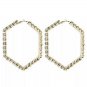 Gold Rhinestone Fun Fashion Stylish Trendy Bling Geometric Hexagon Hoop Earrings