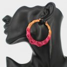 Pink & Peach Bamboo Textured Cute Door Knocker 2.5 Inches Casual Hoop Earrings