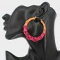 Pink & Peach Bamboo Textured Cute Door Knocker 2.5 Inches Casual Hoop Earrings