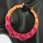 Pink & Peach Bamboo Textured Cute Door Knocker 2.5 Inches Casual Hoop Earrings