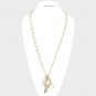 Long White Leather Gold Key Charm Necklace Pendant Style Rhinestone Jewelry Cute