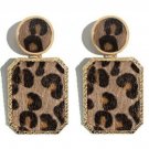 Gold Trimmed Brown & Black Leopard Print Fashion Stylish Trendy Dangle Earrings