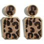 Gold Trimmed Brown & Black Leopard Print Fashion Stylish Trendy Dangle Earrings