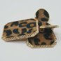 Gold Trimmed Brown & Black Leopard Print Fashion Stylish Trendy Dangle Earrings