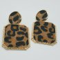 Gold Trimmed Brown & Black Leopard Print Fashion Stylish Trendy Dangle Earrings