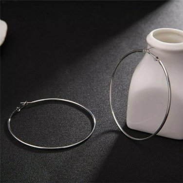 Simple Silver Round Hoop Earrings Circle Design Fashion Jewelry Trendy