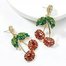 Gold Red Cherry Green Cute Pendant Fashion Jewelry Drop Crystal Dangle Earrings