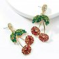 Gold Red Cherry Green Cute Pendant Fashion Jewelry Drop Crystal Dangle Earrings