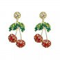 Gold Red Cherry Green Cute Pendant Fashion Jewelry Drop Crystal Dangle Earrings