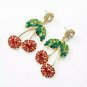 Gold Red Cherry Green Cute Pendant Fashion Jewelry Drop Crystal Dangle Earrings