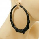 Large Black Bamboo Textured Cute Door Knocker 3.5 Inches Casual Hoop Earrings