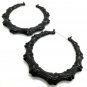 Large Black Bamboo Textured Cute Door Knocker 3.5 Inches Casual Hoop Earrings