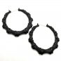 Large Black Bamboo Textured Cute Door Knocker 3.5 Inches Casual Hoop Earrings