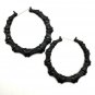 Large Black Bamboo Textured Cute Door Knocker 3.5 Inches Casual Hoop Earrings