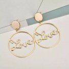 Gold LOVE Dangle Worded Phrase Fashion Jewelry Drop Hoop Statement Earrings