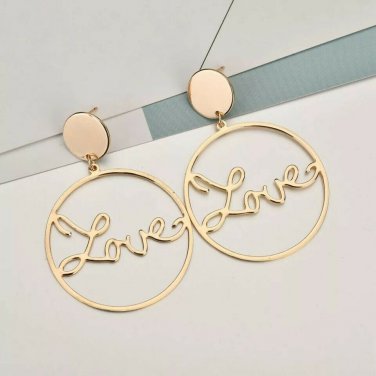 Gold LOVE Dangle Worded Phrase Fashion Jewelry Drop Hoop Statement Earrings