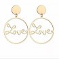 Gold LOVE Dangle Worded Phrase Fashion Jewelry Drop Hoop Statement Earrings