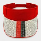 Red Green Rhinestone Striped Patterned Summer Visor Hat Bling Fashion Statement
