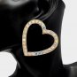 Gold Rhinestone Heart Shaped Fun Fashion 2 Inch Modern Stud Hoop Earrings