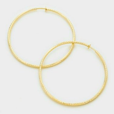 Simple Gold Hoop Clip On Earrings Casual Design Fashion Jewelry Womens 3 Inch