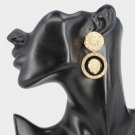 Black and Gold Round Double Lion Head Pendant Fashion Jewelry Dangle Earrings