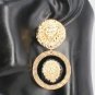 Black and Gold Round Double Lion Head Pendant Fashion Jewelry Dangle Earrings