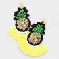 Yellow Colorful Beaded Pineapple Fun Fashion Stylish Trendy Fan Dangle Earrings