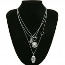 Silver Face Head MultiLayered Coin Necklace Pendant Chain Jewelry Trendy Style
