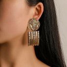 Chic Gold Geometric Shaped Bold Round 3D Patterned Stripe Drop Dangle Earrings