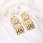 Chic Gold Geometric Shaped Bold Round 3D Patterned Stripe Drop Dangle Earrings