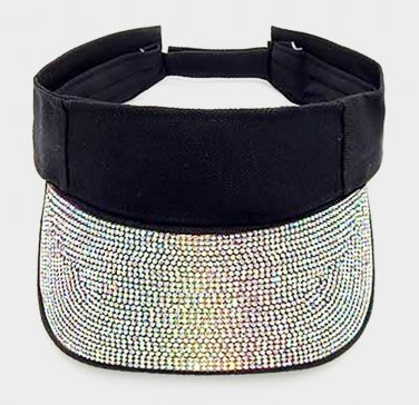 Black Abalone Rhinestone Crystal Summer Visor Hat Bling Fashion Statement Style