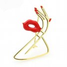 Red Lips Gold Hand Lady Brooch Statement Pendant Pin Fashion Jewelry Accessory