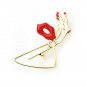 Red Lips Gold Hand Lady Brooch Statement Pendant Pin Fashion Jewelry Accessory