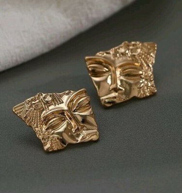 Gorgeous Gold Face Mask Pendant Geometric Trendy Fashion Jewelry Stud Earrings