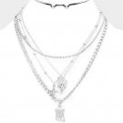 Silver Multi Layered Necklace Pendant Style Statement Chain Set Fashion Jewelry