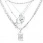 Silver Multi Layered Necklace Pendant Style Statement Chain Set Fashion Jewelry