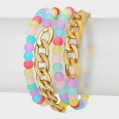 MultiColored Gold Chain Link Colorful Beaded MultiLayered Stretch Bracelet Cute