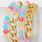 MultiColored Gold Chain Link Colorful Beaded MultiLayered Stretch Bracelet Cute