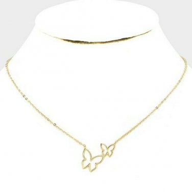 Gold Butterfly Necklace Double Pendant Chain Statement Charm Fashion Jewelry