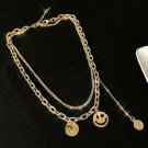Gold Smiley Face Head MultiLayered Necklace Pendant Chain Jewelry Trendy Style